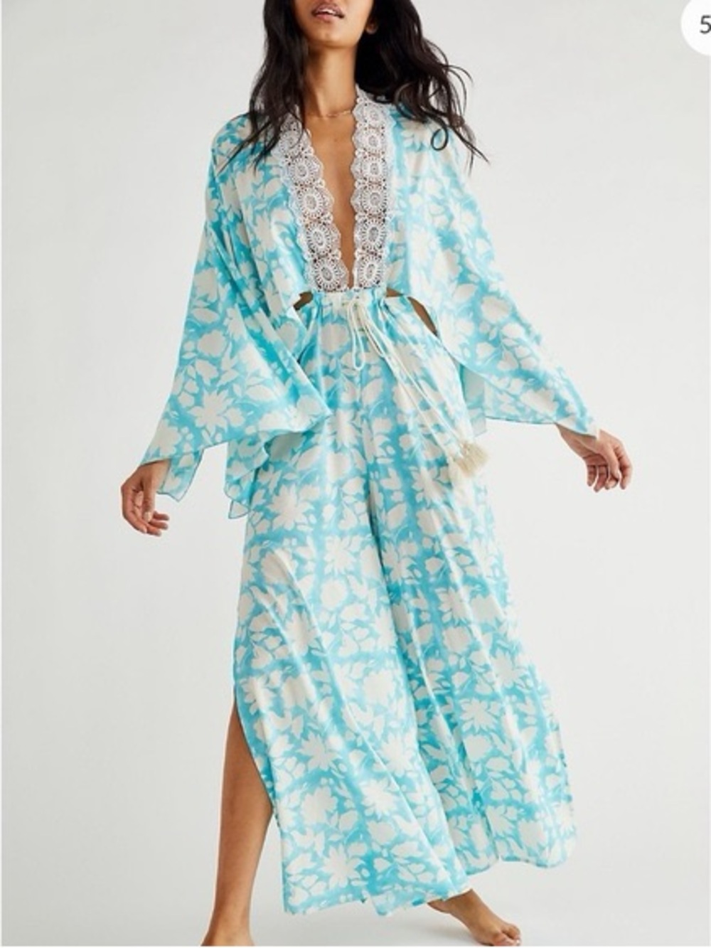 FREE PEOPLE Blue Floral Lace-Trim Women's jumpsuit / kimono